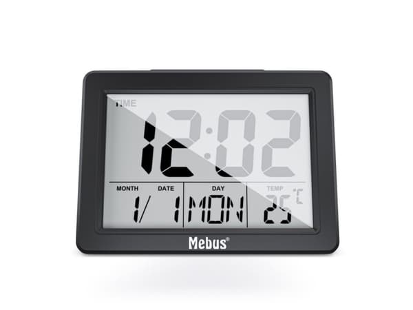 Mebus 25739, Quartz vekkerklokke, Rektangel, Sort, 12/24h, F, °C, Blå