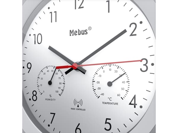 Mebus 19450, Vegg, Digital clock, Rund, Sølv, Hvit, Plast, Moderne