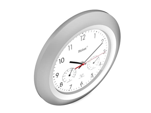 Mebus 19450, Vegg, Digital clock, Rund, Sølv, Hvit, Plast, Moderne