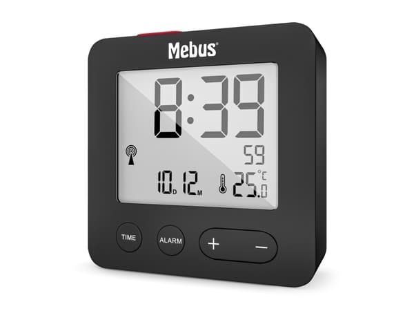 Mebus 25801 wekker, Digitaalinen herätyskello, Pallo, Musta, 12/24t, F, °C, Valkoinen