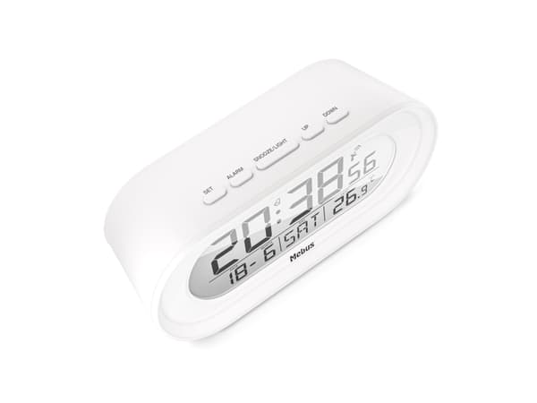Mebus 25808, Digital vekkerklokke, Oval, Hvit, F, °C, Blå, Batteri