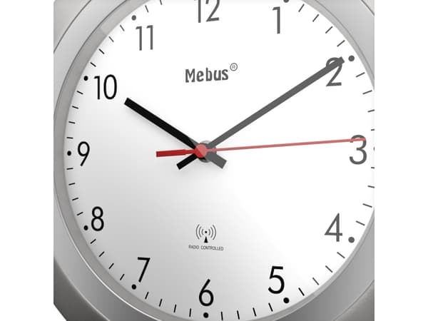 Mebus 19448, Vegg, Digital clock, Rund, Sølv, Hvit, Plast, Moderne