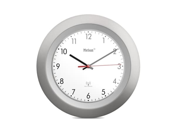 Mebus 19448, Vegg, Digital clock, Rund, Sølv, Hvit, Plast, Moderne