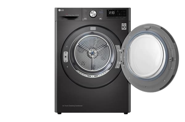 LG RH90V9JV2N, Frittstående, Frontmatet, Varme pumpe, Sort, Stål, Rotasjon, Berøringskontroll, Venstre/høyre