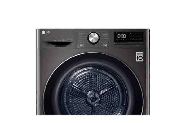 LG RH90V9JV2N, Frittstående, Frontmatet, Varme pumpe, Sort, Stål, Rotasjon, Berøringskontroll, Venstre/høyre