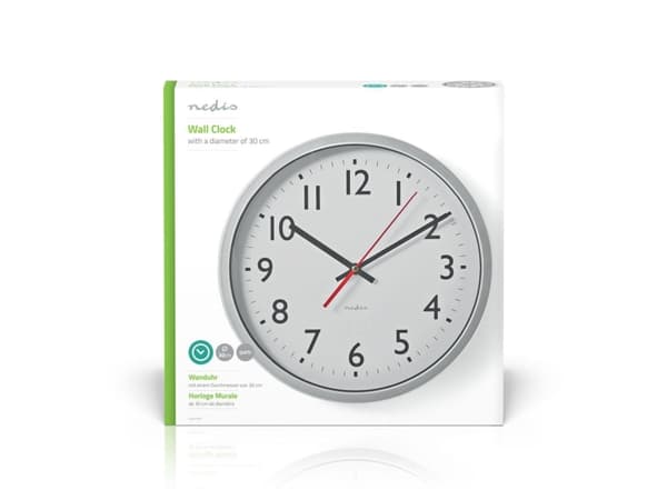 Nedis CLWA110WT, Seinä, Pyöreä, Hopea, Valkoinen, Muovi, Moderni, AA
