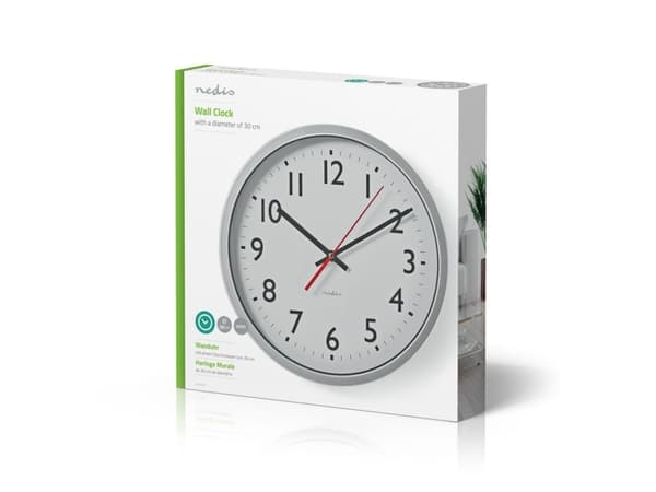 Nedis CLWA110WT, Seinä, Pyöreä, Hopea, Valkoinen, Muovi, Moderni, AA