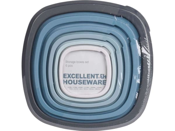 Excellent Houseware Matbeholder med lokk, sett med 6 kjøkkenbeholdere.
