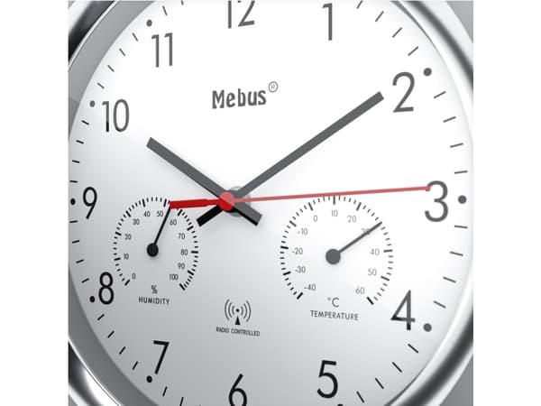 Mebus 19454, Vegg, Digital clock, Rund, Sølv, Hvit, Plast, Moderne