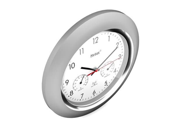 Mebus 19454, Vegg, Digital clock, Rund, Sølv, Hvit, Plast, Moderne