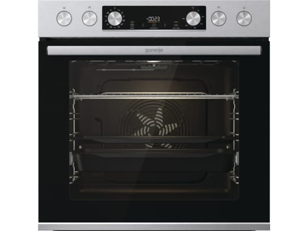 Gorenje BCS6737E06X, Stor, Elektrisk ugn, 77 l, AquaClean, Inbyggd, Svart, Rostfritt stål Svart, Rostfritt stål