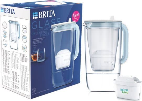 BRITA Glass - Vannfiltermugge - Størrelse 19.3 x 13.8 cm - Høyde 27.7 cm - 2.5 L - lys blå