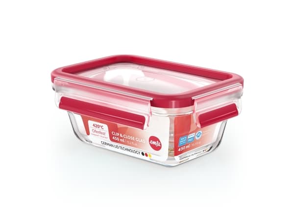 EMSA CLIP & CLOSE N1040500, Laatikko, Suorakulmainen, 0,8 L, Läpinäkyvä, Lasi, 420 °C