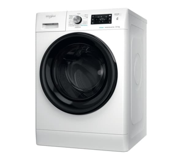 Whirlpool FFWDB976258BVEE, Frontmatet, Frittstående, Hvit, Venstre, Sort, Knapper, Rotasjon