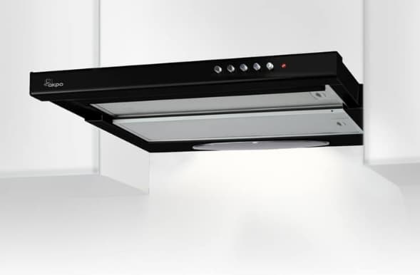 Akpo WK-7 Light Glass, 220 m³/t, Ducted/Resirkulerende, 52 dB, 60 dB, Bygd under, Sort, Rustfritt stål Sort