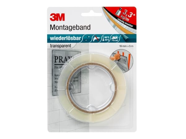 3M 8899195, Kiinnitysteippi, Läpinäkyvä, 5 m, 19 mm, 1,1 mm