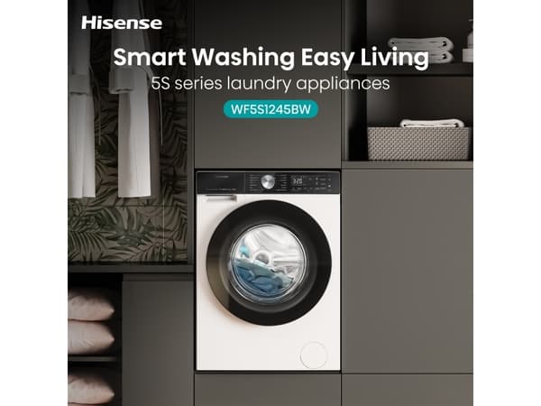 Hisense WF5S1045BW, frontlast, 10,5 kg, B, 72 dB, 1400 o/min, A