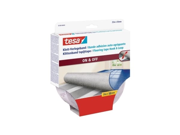 TESA On & Off Flooring Hook & Loop, Monteringstejp, Vit, 25 m, inomhus, Keramik, Trä, 50 mm