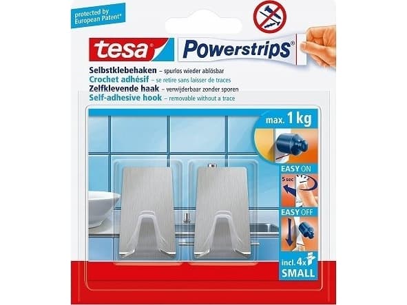 TESA 57066-00000, Innendørs, Håndklekrok, Metallisk, Rustfritt stål, Limstrimmel, 1 kg