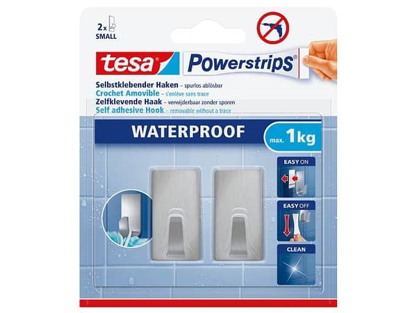 TESA 59780-00000, inomhus, Handdukskrok, Rostfritt stål, Rostfritt stål, Självhäftande remsa, 1 kg
