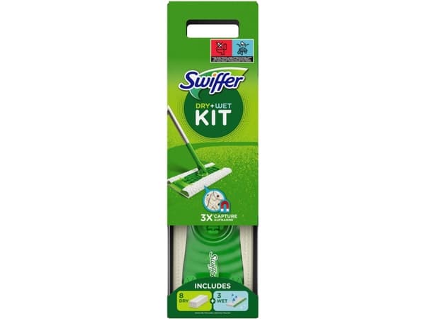 Swiffer Starter Set golvtorkare, torr/våt torkspade med flexibelt vridbart huvud, set bestående av: - 1 del (8001090630612)