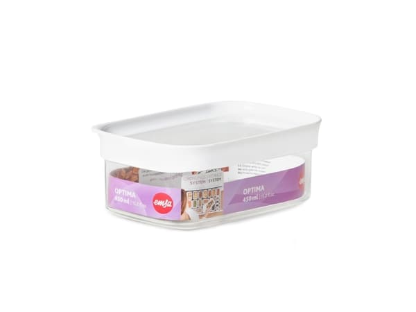 EMSA Optima, Behållare, Rektangulär, 0,45 L, Transparent, Vit, Termoplastisk elastomer (TPE), 160 mm