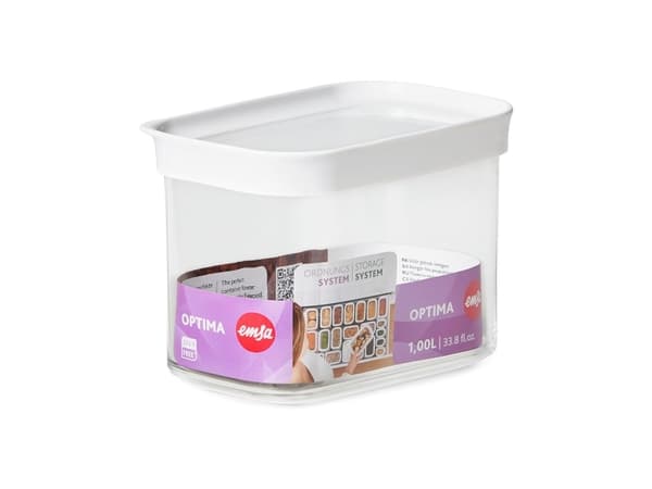 EMSA Optima, Beholder, Rektangulær, 1 l, Gjennomsiktig, Hvit, Styrenmetylmetakrylat (MS), Termoplastisk elastomer (TPE), 55 °C