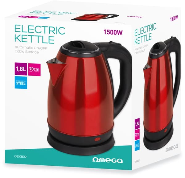 Omega kettle OEK802 1.8l 1500W, red