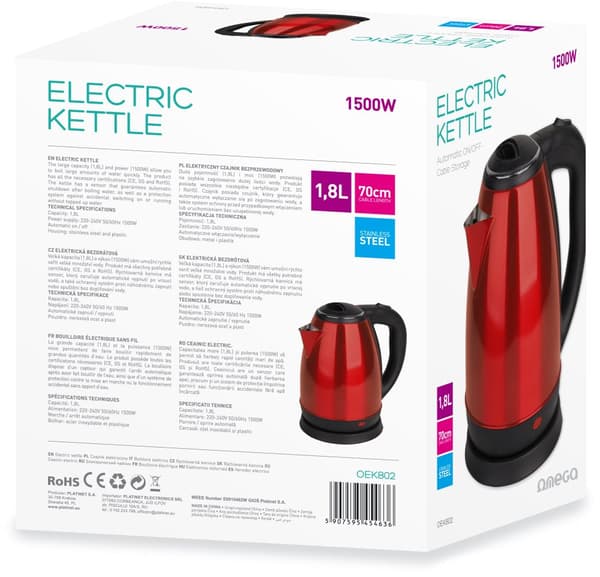 Omega kettle OEK802 1.8l 1500W, red