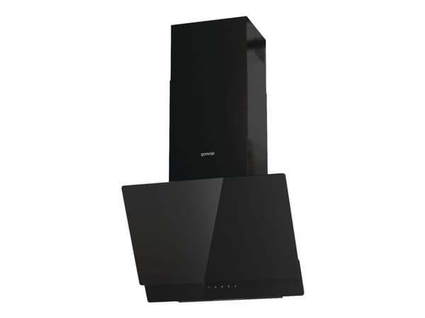 Gorenje Essential WHI649EB - Kåpa - vinklad skorsten - bredd: 60 cm - djup: 33.5 cm - utsug och återcirkulering (-) - med inbyggd motor - svart Svart