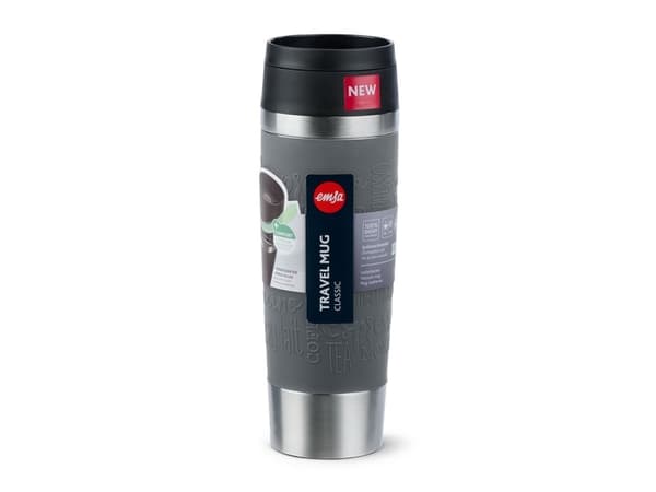 emsa Eristetty muki TRAVEL MUG Classic, 0,5 L., pippurinharmaa korkealaatuinen, tyhjiöeristetty ruostumattomasta teräksestä valmistettu runko, huuhde