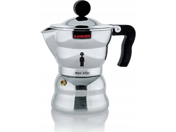 Alessi Moka, Moka-kannu, Alumiini, Alumiini, 104 mm, 206 mm