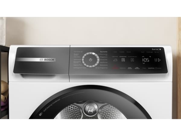 Bosch Serie 8 WQB246C40, Frittstående, Frontmatet, Varme pumpe, Hvit, Berøringskontroll, Riktig/Høyre