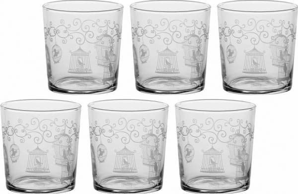 La Porcellana Bianca Rinkinys 6 glass med tykk bunn Babila voliere - Permatomas, 350 ml