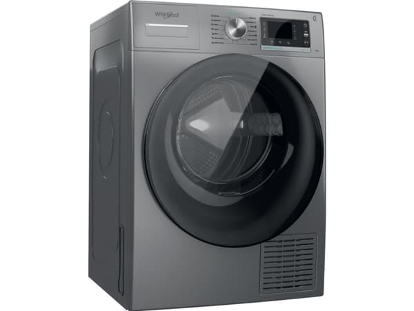 Whirlpool W7 D93SB EE, Fristående, Frontmatad, Värmepump, Silver, Knappar, Rotations-, Svart