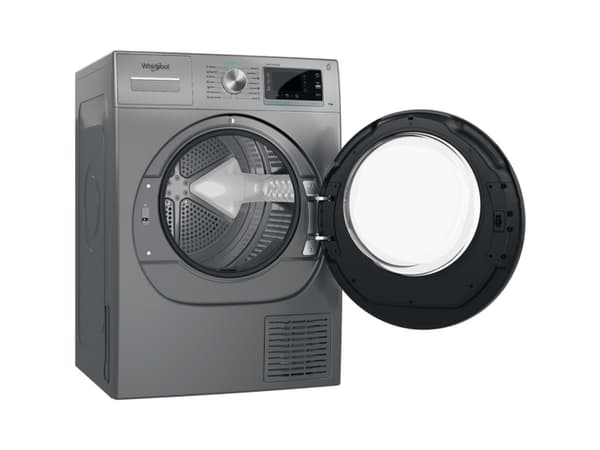 Whirlpool W7 D93SB EE, Fristående, Frontmatad, Värmepump, Silver, Knappar, Rotations-, Svart