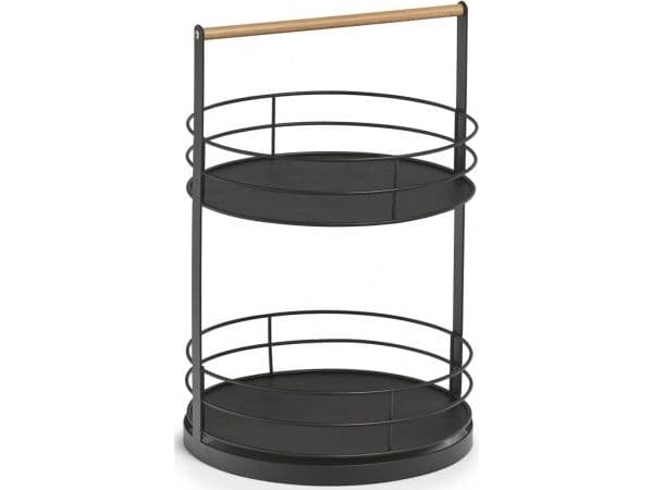 Zeller serveringsbricka, 2-delad, metall/trä, svart, höjd: 43 cm