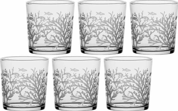 Set of 6 Thick Bottom Babila Coral Reef Glasses - Transparent, 350 ml