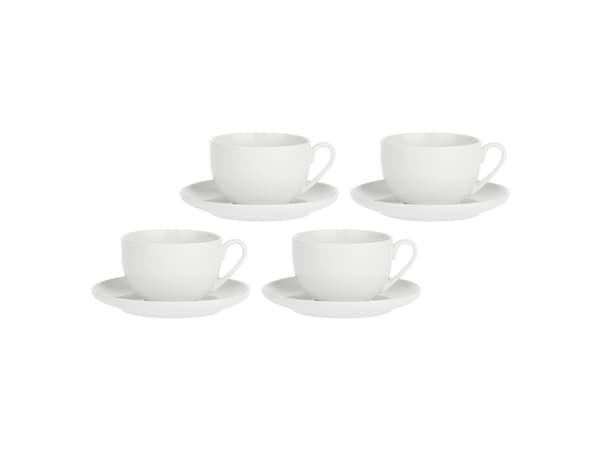 4 kuppia, joissa aluslautanen Corte - valkoinen, 250 ml