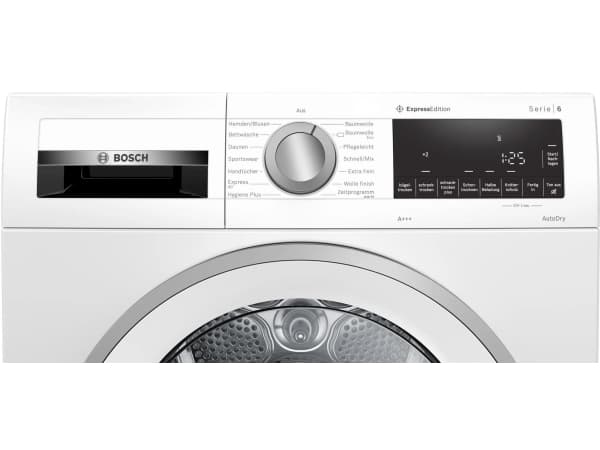 Bosch Serie 6 WQG233DH0, Frittstående, Frontmatet, Kondensasjon, Hvit, Rotasjon, Berøringskontroll, Riktig/Høyre