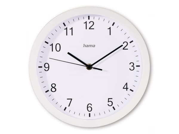 Hama Elba, Vegg, Kvartsklokke, Rund, Hvit, Plast, Glass