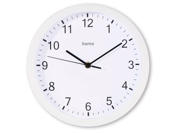 Hama Elba, Vegg, Kvartsklokke, Rund, Hvit, Plast, Glass