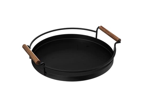 5five Svart rundt brett, håndtak av akasietre, Ø 36 cm