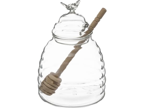 5five Glasskrukke for oppbevaring av honning, stor kjøkkenbeholder + spesialskje - høyde 14 cm, SECRET de GOURMET