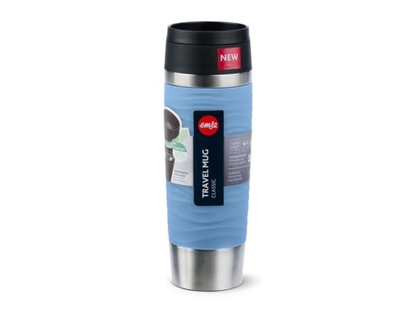 EMSA Travel Mug Waves Grande, Blå, Rustfritt stål, Silikon, Rustfritt stål, Polypropylen (PP), 500 ml, 8,3 cm, 240 mm