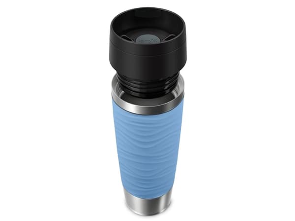 EMSA Travel Mug Waves Grande, Blå, Rustfritt stål, Silikon, Rustfritt stål, Polypropylen (PP), 500 ml, 8,3 cm, 240 mm
