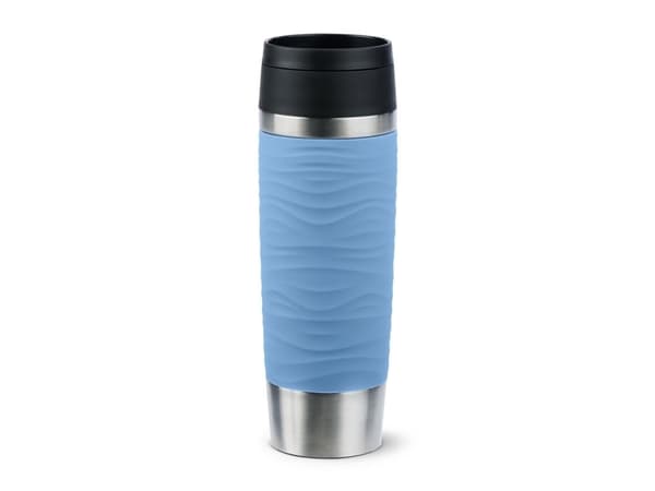 EMSA Travel Mug Waves Grande, Blå, Rustfritt stål, Silikon, Rustfritt stål, Polypropylen (PP), 500 ml, 8,3 cm, 240 mm