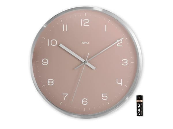 Hama Fiji, Vegg, Radiostyrt klokke, Sirkel, Rosa, Sølv, Aluminium, Glass