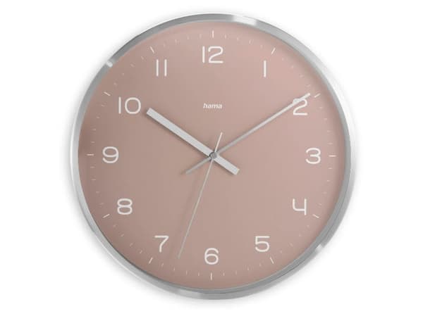 Hama Fiji, Vegg, Radiostyrt klokke, Sirkel, Rosa, Sølv, Aluminium, Glass