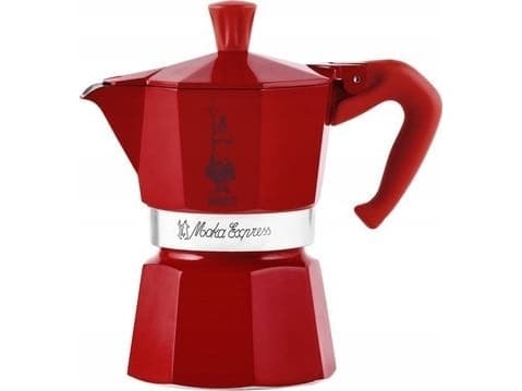 Bialetti Moka Express, Mokkagryte, 0,13 l, Rød, Aluminium, 3 kopper, Termoplast